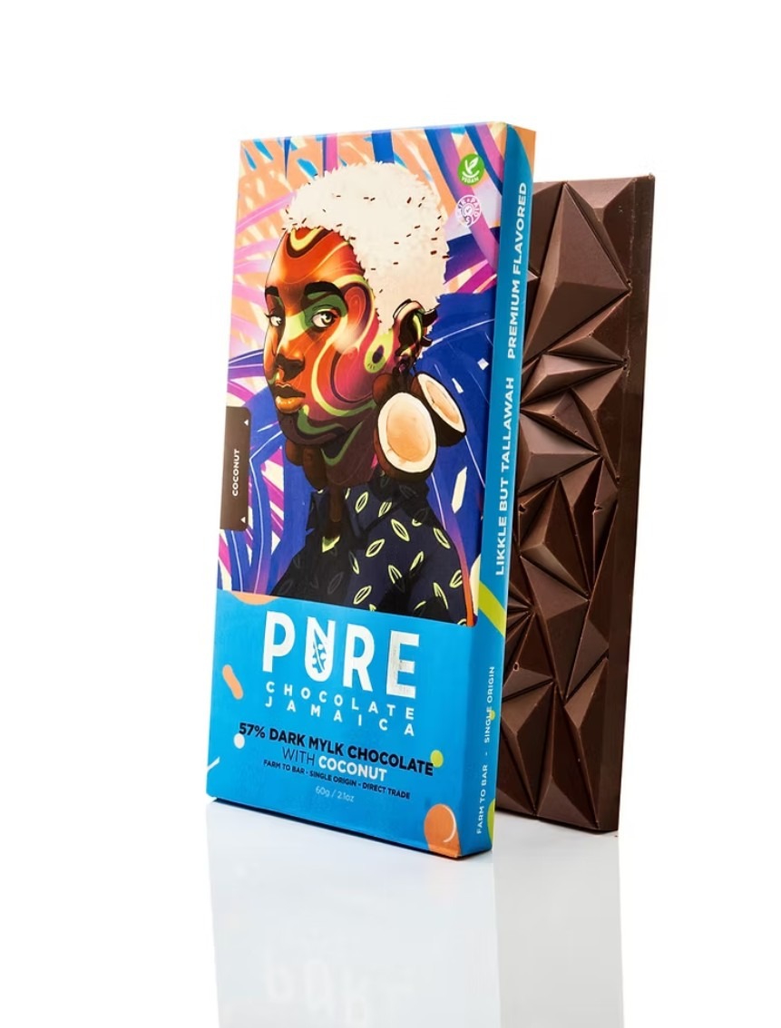 Pure Chocolate Jamaica 57% PURE Dark Milk Chocolate with Coconut