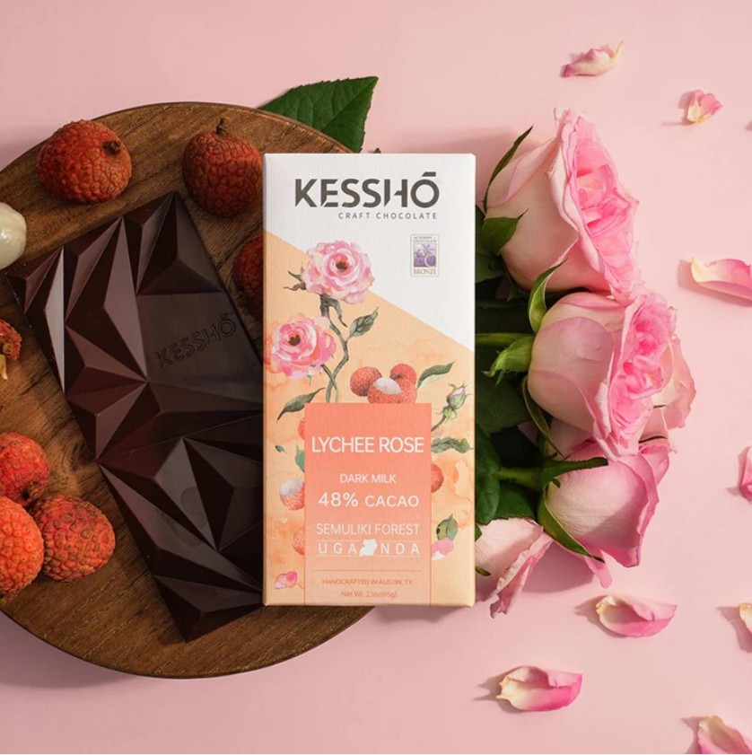KESSHO Lychee Rose 48% Dark Milk Chocolate Bar