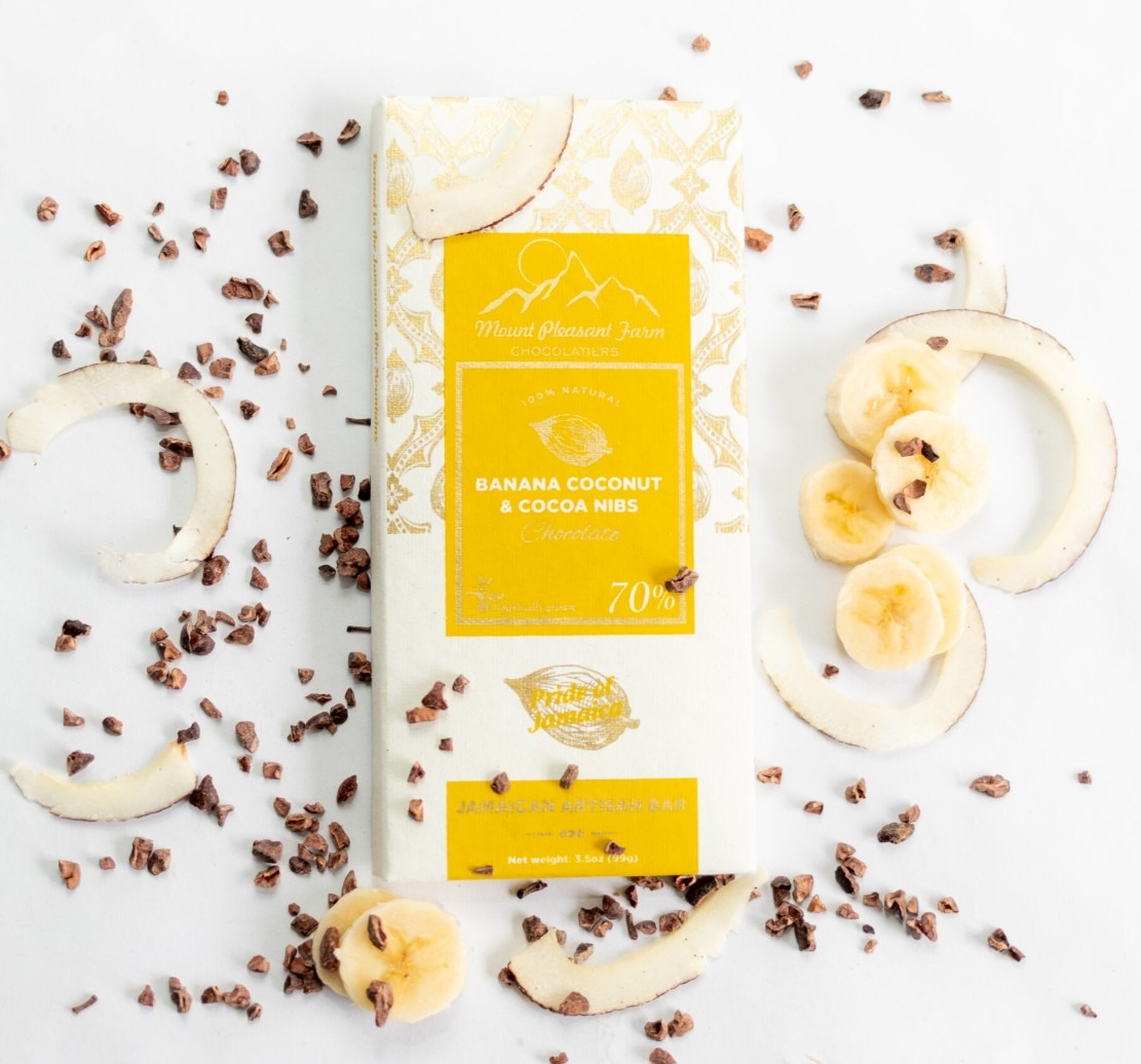 Mount Pleasant Chocolate 70% Dark Chocolate Bar Toasted And Banana and Cocoa Nibs