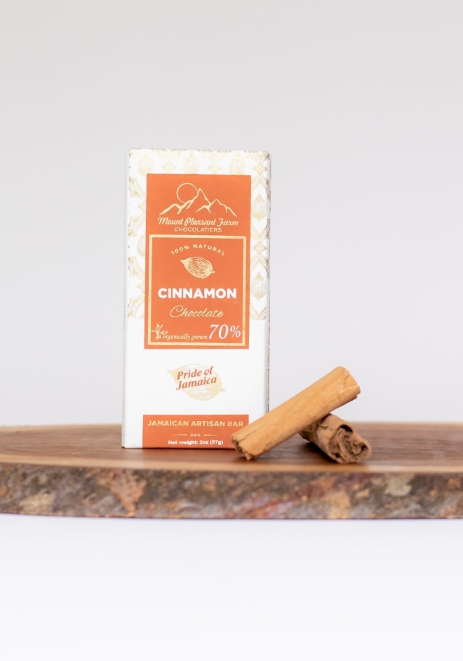Mount Pleasant Chocolate 70% Dark chocolate bar Cinnamon with dust of nutmeg
