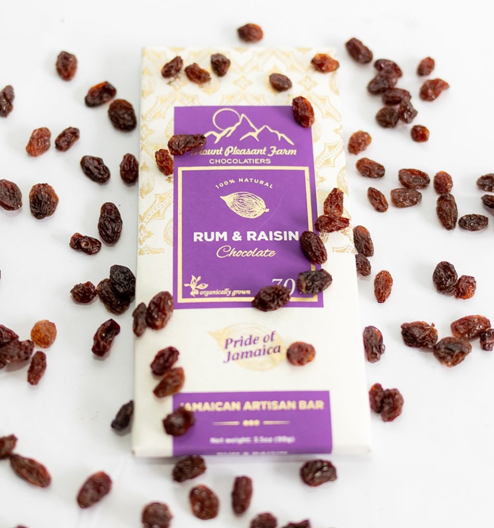 Mount Pleasant Chocolate 70% Jamaican Single Origin Dark Chocolate Bar – Jamaican Rum and Raisin