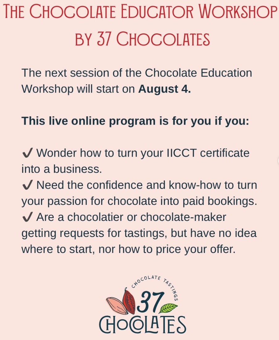 The Chocolate Educator Workshop with Estelle Tracy August 2026 - Virtual Event